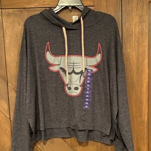 Gray long sleeve cropped  Hoodie with Bull Graphic